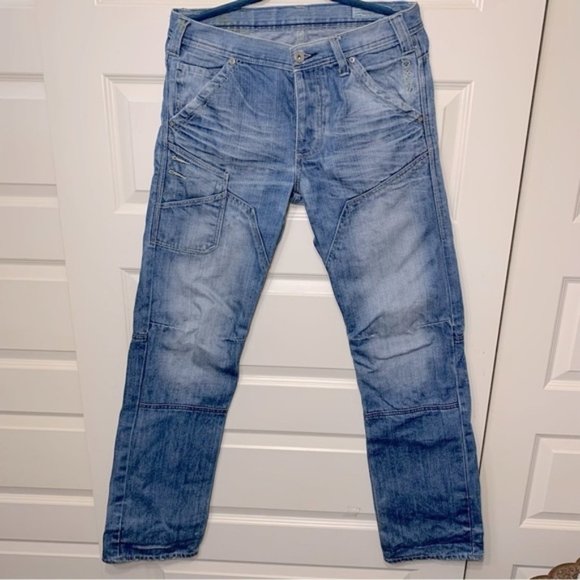 Jack Jones 1975 Men Jeans Sz 34 Blue Distressed Button Fly Street - Picture 3 of 15
